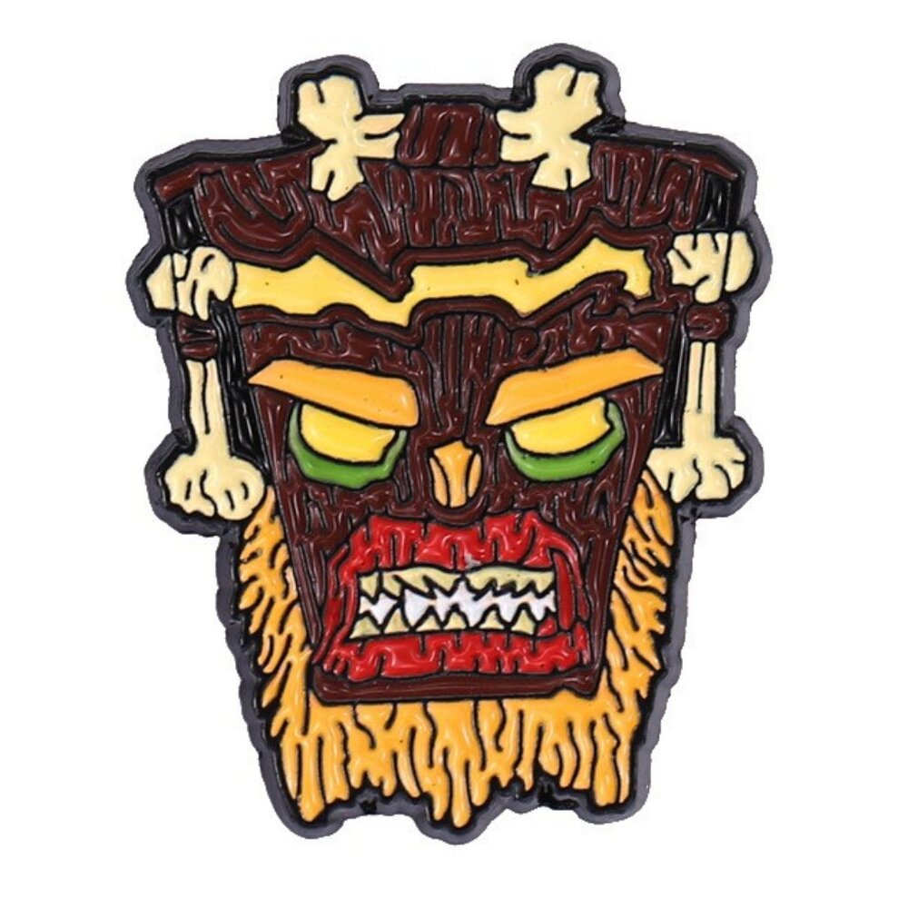 Tribal Mask Enamel Pin – Fierce Tiki-Style Face with Bones - Picture 1 of 1
